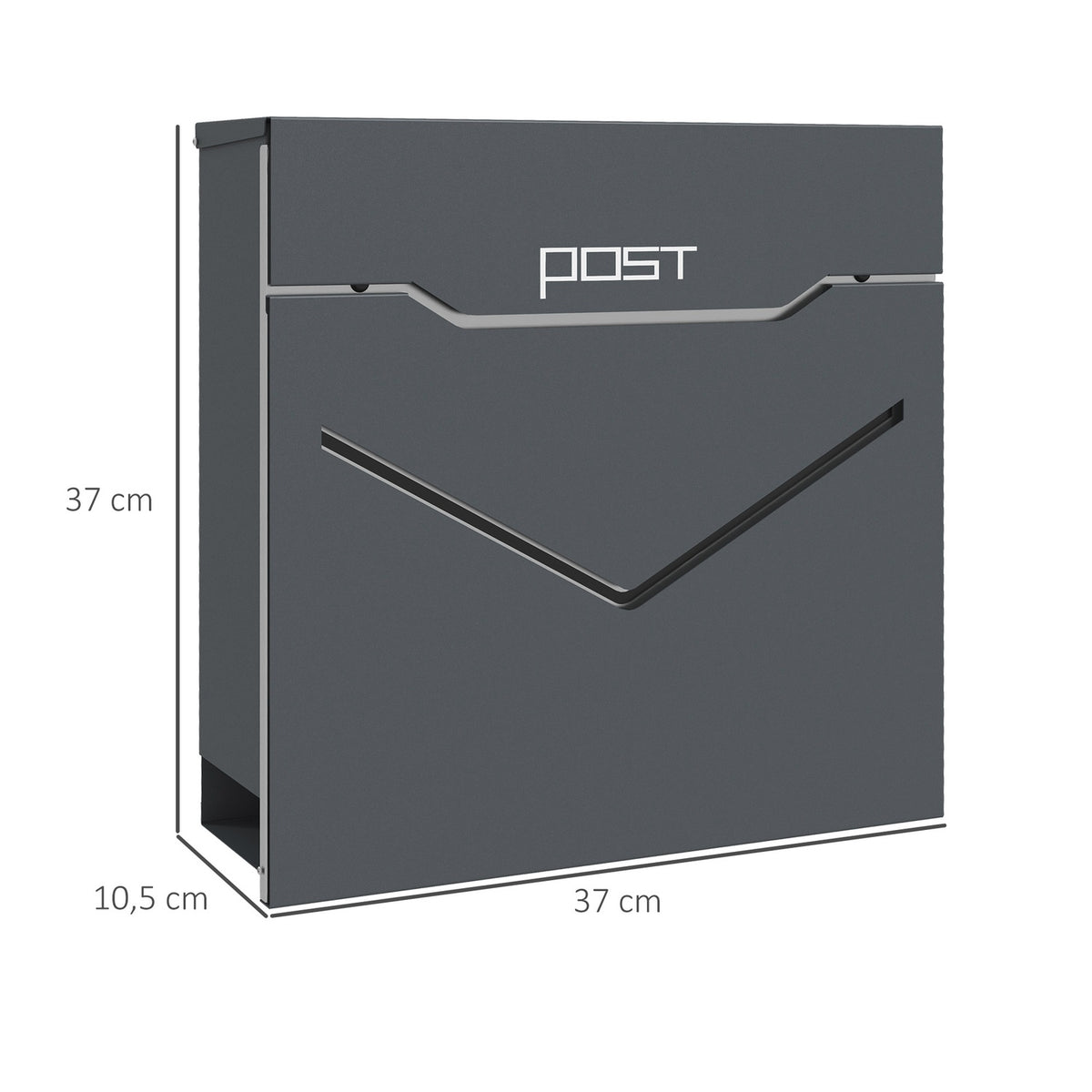 Wall Mailbox Anthracite With Newspaper Compartment, Viewing Window, 2 Keys, Galvanized Steel, 37X10.5X37Cm