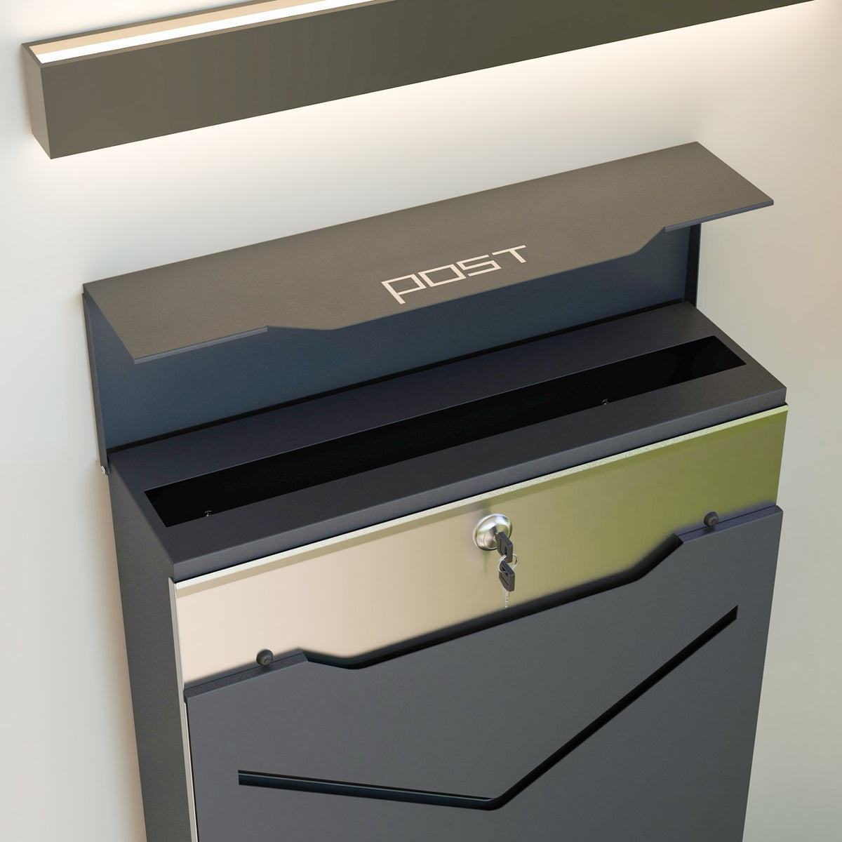 Wall Mailbox Anthracite With Newspaper Compartment, Viewing Window, 2 Keys, Galvanized Steel, 37X10.5X37Cm
