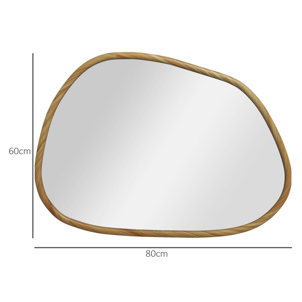 Wall Mirror Asymmetrical 80X60Cm Bathroom Mirror Wooden Frame Antioxidized Decorative Bathroom Living Room Hallway Bedroom Natural