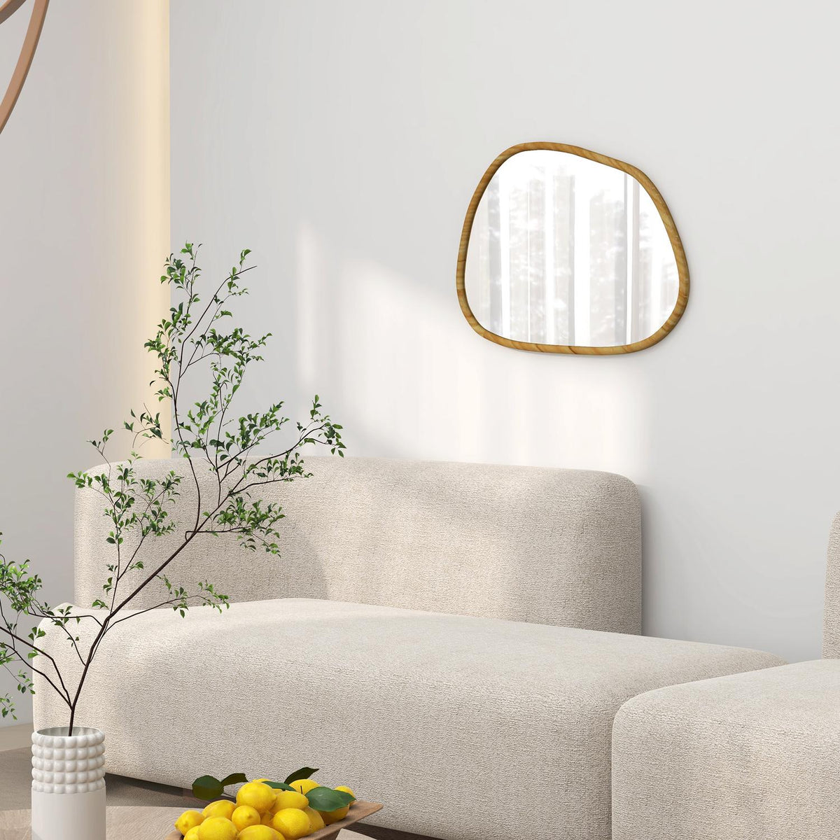 Wall Mirror Asymmetrical 80X60Cm Bathroom Mirror Wooden Frame Antioxidized Decorative Bathroom Living Room Hallway Bedroom Natural