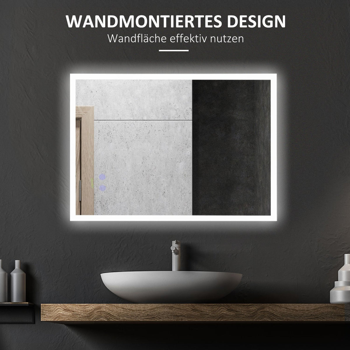 Wall Mirror Bathroom Mirror With Led Lighting And Anti-Fog Function, Ip44 Waterproof, Aluminum Alloy