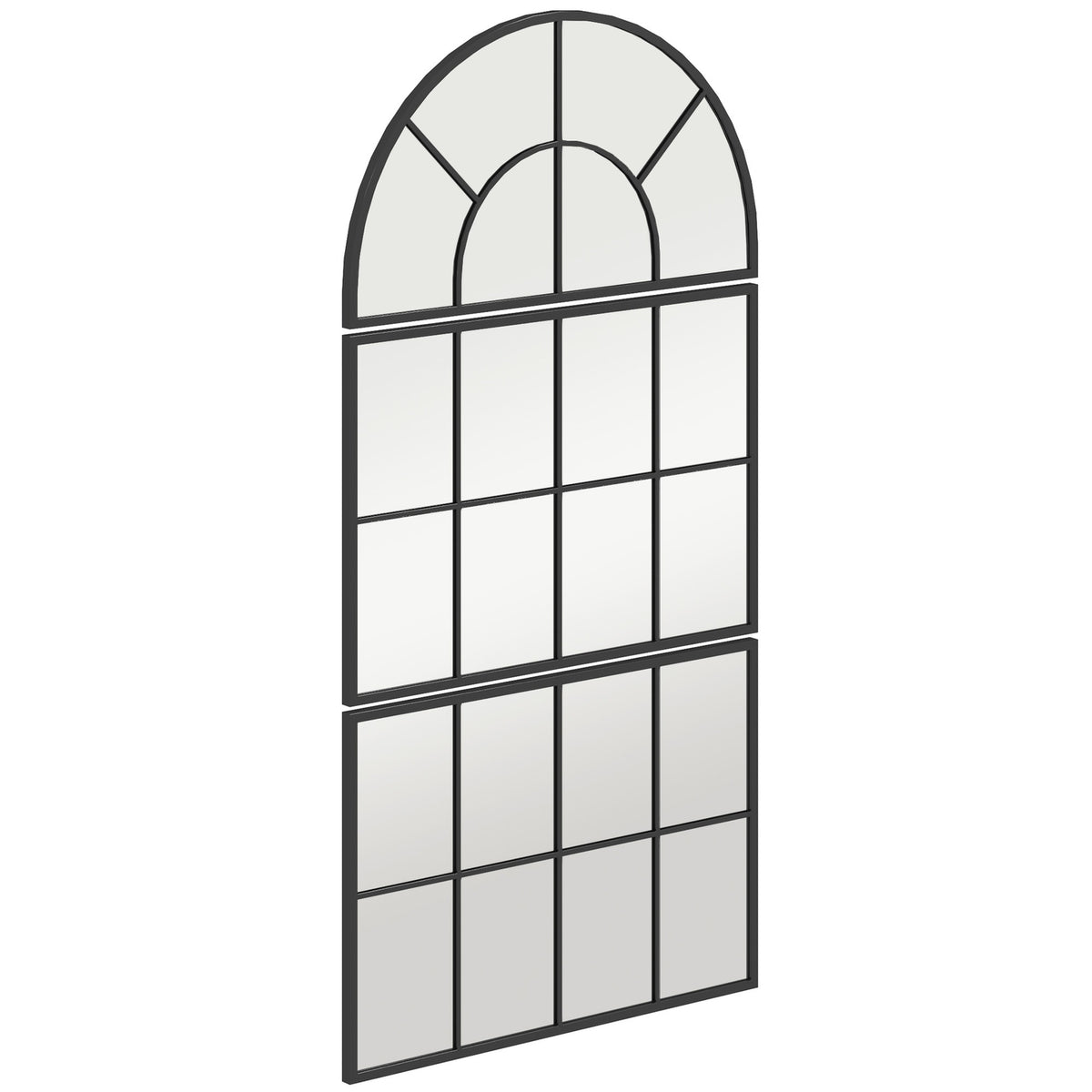 Wall Mirror Three Pieces Arch Shaped Mirror with Metal Frame Decorative Window Mirror Hanging Mirror for Bathroom Living Room Black
