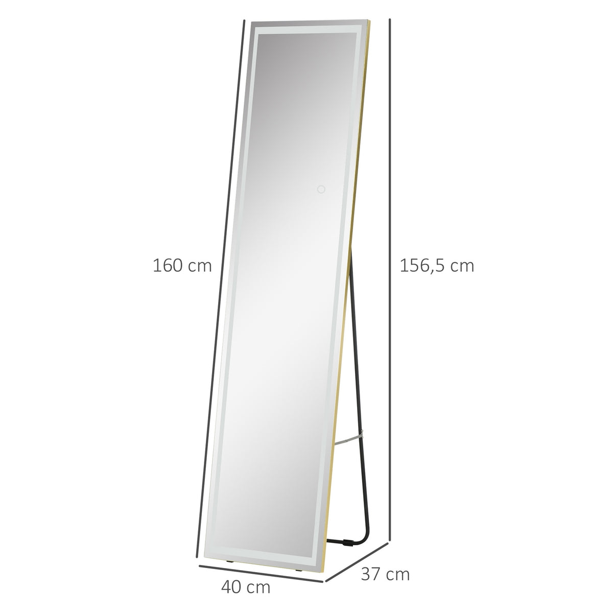 Wall Mirror With Led 2 In 1 Standing Mirror, Full Length Mirror, Aluminum Frame, For Bedroom, Lighting, Silver+Gold