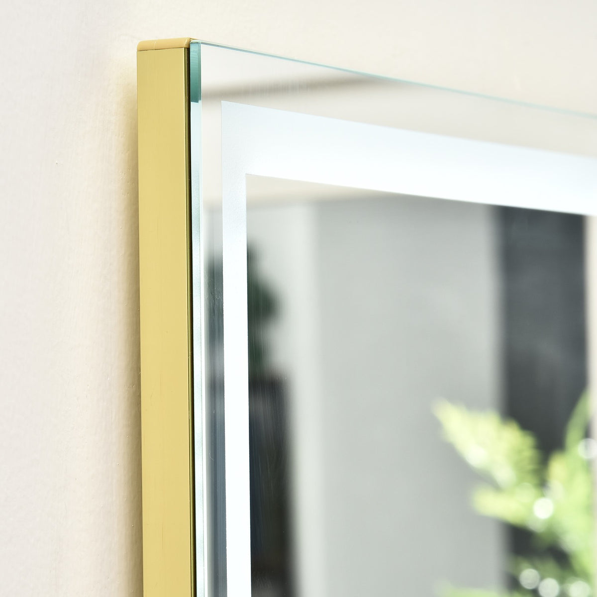 Wall Mirror With Led 2 In 1 Standing Mirror, Full Length Mirror, Aluminum Frame, For Bedroom, Lighting, Silver+Gold