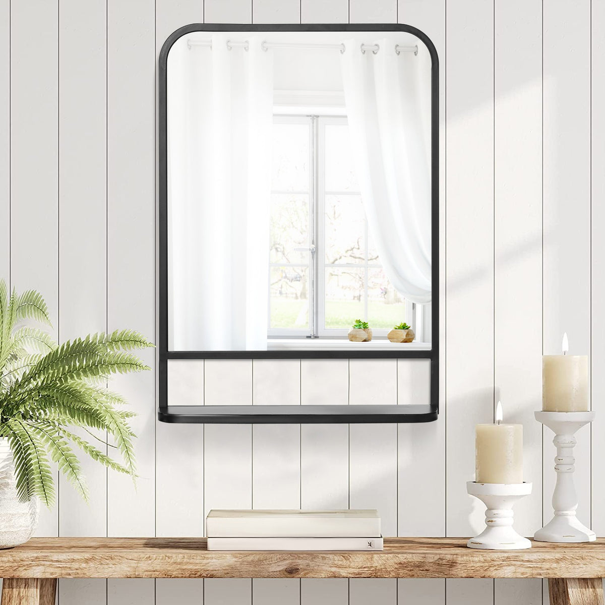 Wall Mirror With Shelf 70X50Cm, Modern, Elegant, For Living Room, Rectangular, Black