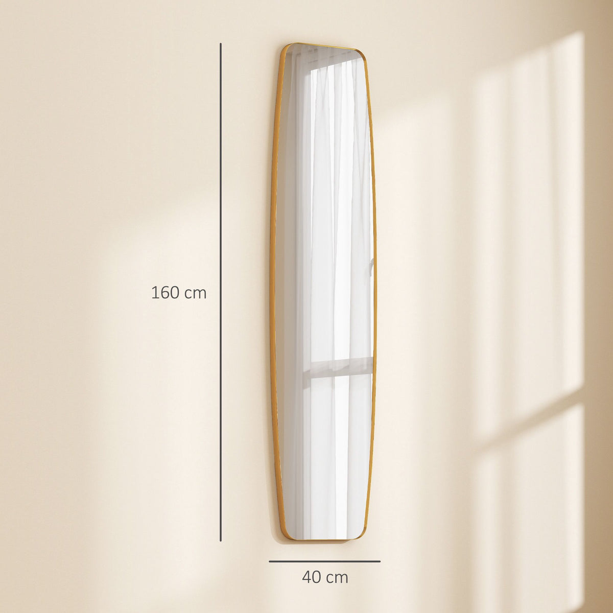 Wall Mirror with Gold Metal Frame, 160 x 40 cm