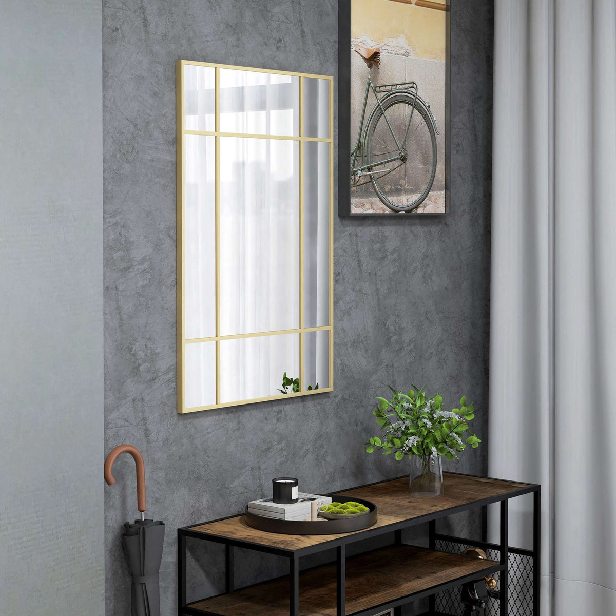 Wall Mirror with Gold Metal Frame, 90x60 cm