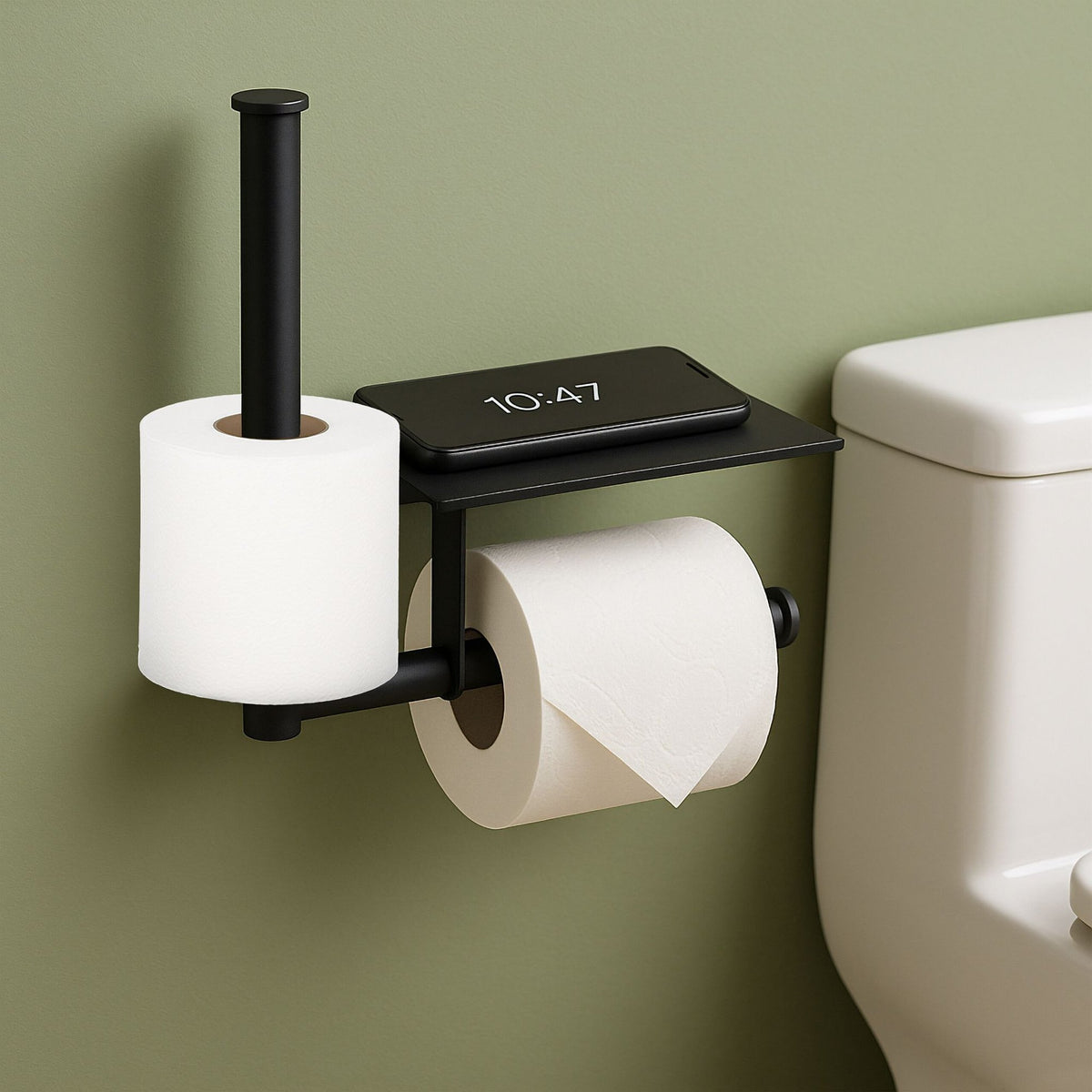 Wall-Mount Metal Toilet Roll Holder with Shelf