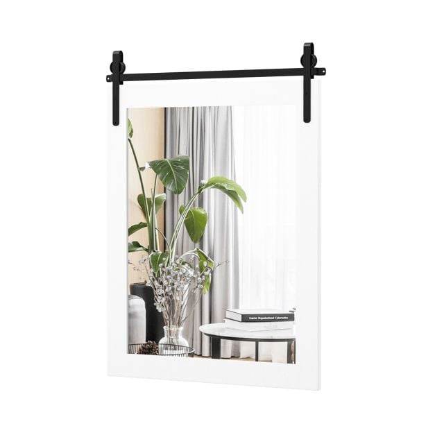 Wall Mount Mirror 30 x 22 Inch, White Wood Frame