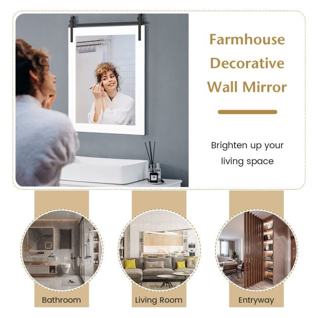 Wall Mount Mirror 30 x 22 Inch, White Wood Frame