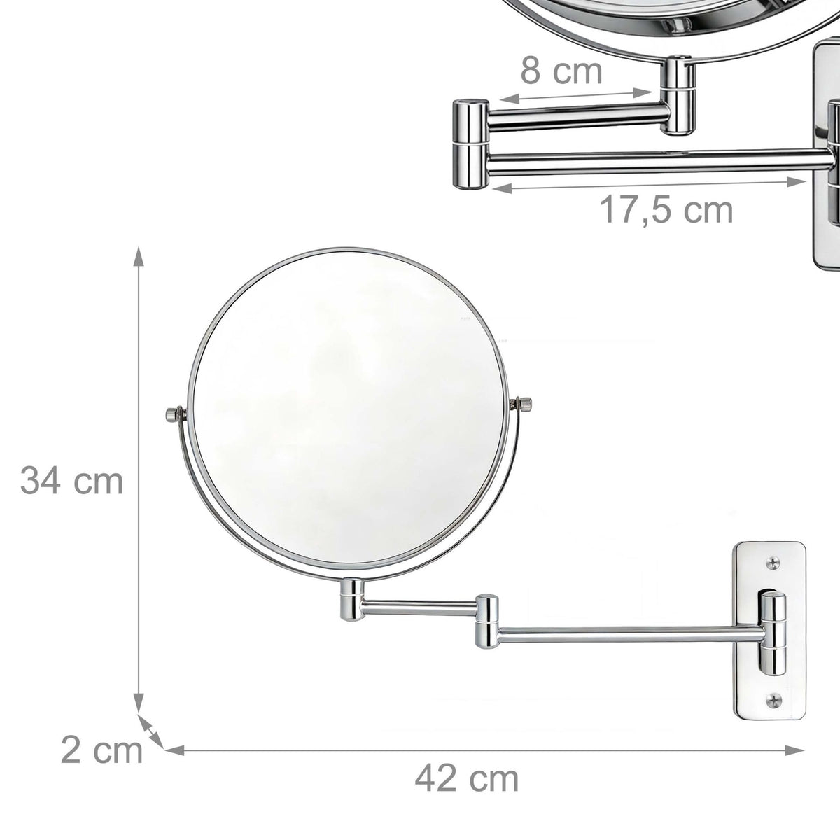 Wall-Mounted 10x Magnifying Mirror – Double-Sided, Swivel Arm