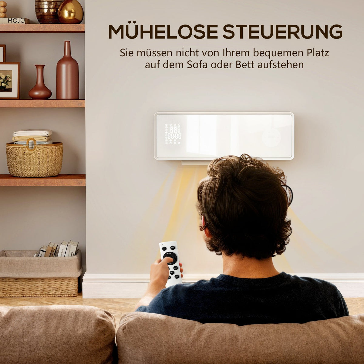Wall-Mounted 2000W Ceramic Heater, Thermostat, Timer