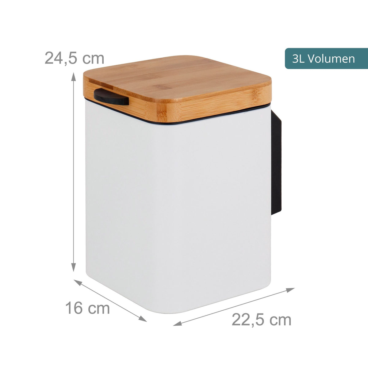 Wall-Mounted 3L Bin, White – Soft-Close Lid