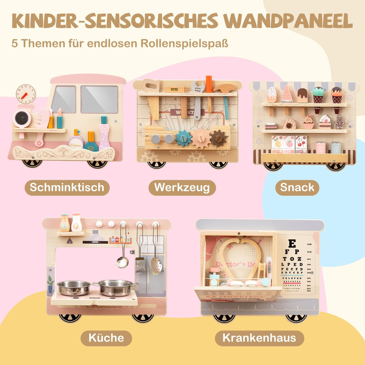 Wall-Mounted 5-in-1 Busy Board for Kids, 63 Accessories