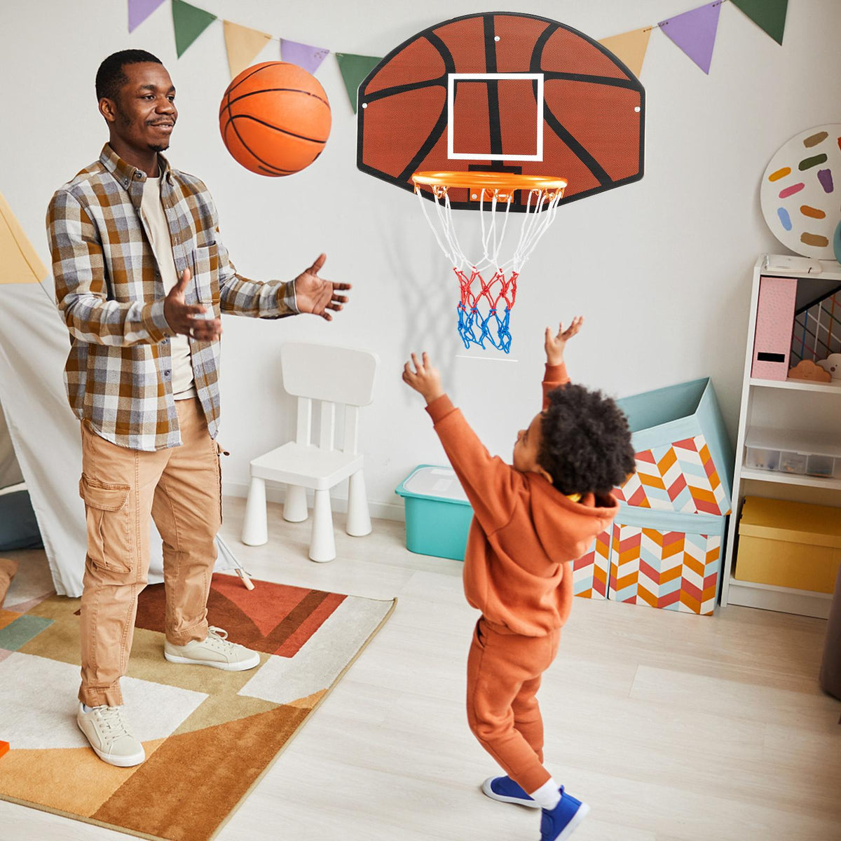 Wall-Mounted Basketball Hoop, 26 x 17.5 Shatterproof Backboard