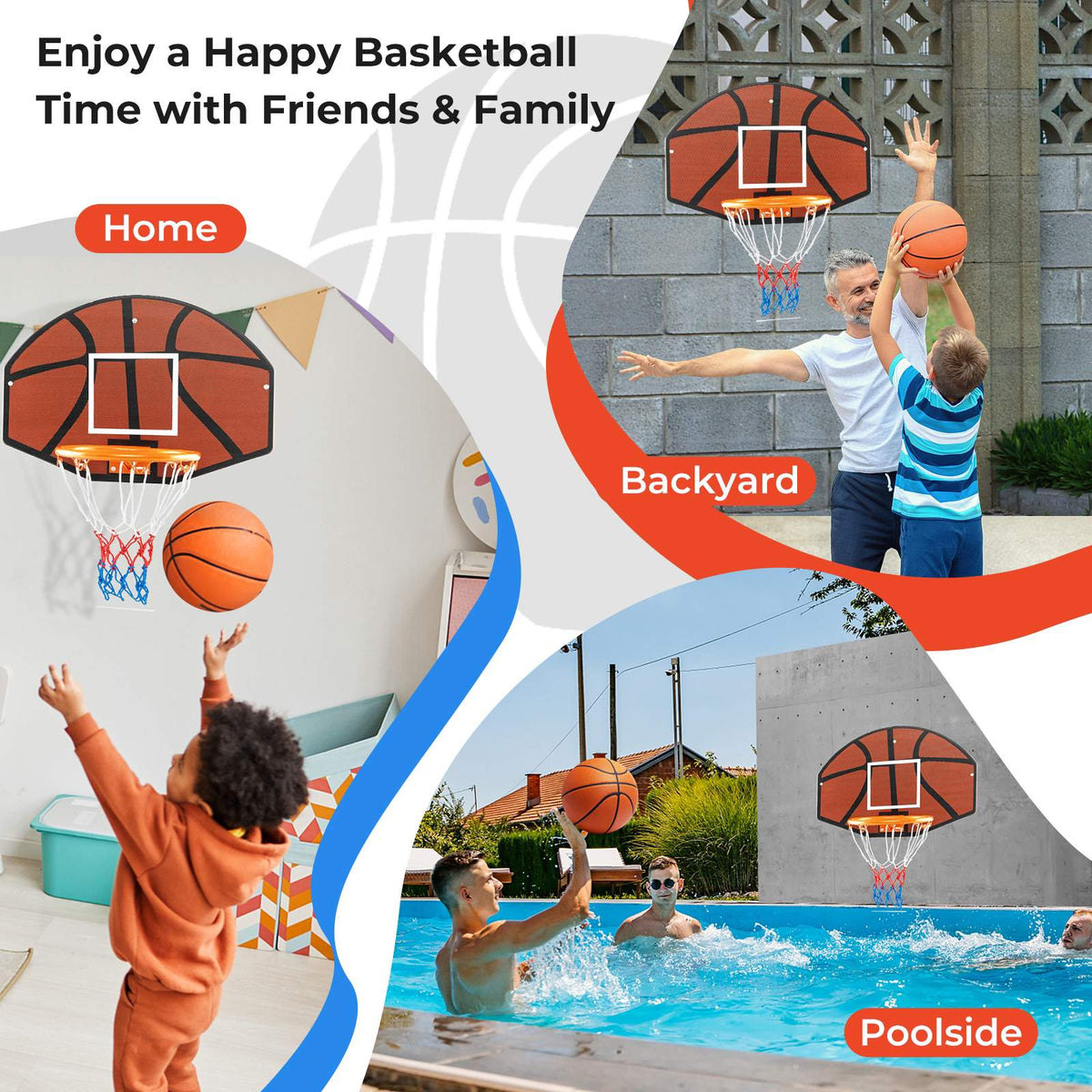 Wall-Mounted Basketball Hoop, 26 x 17.5 Shatterproof Backboard