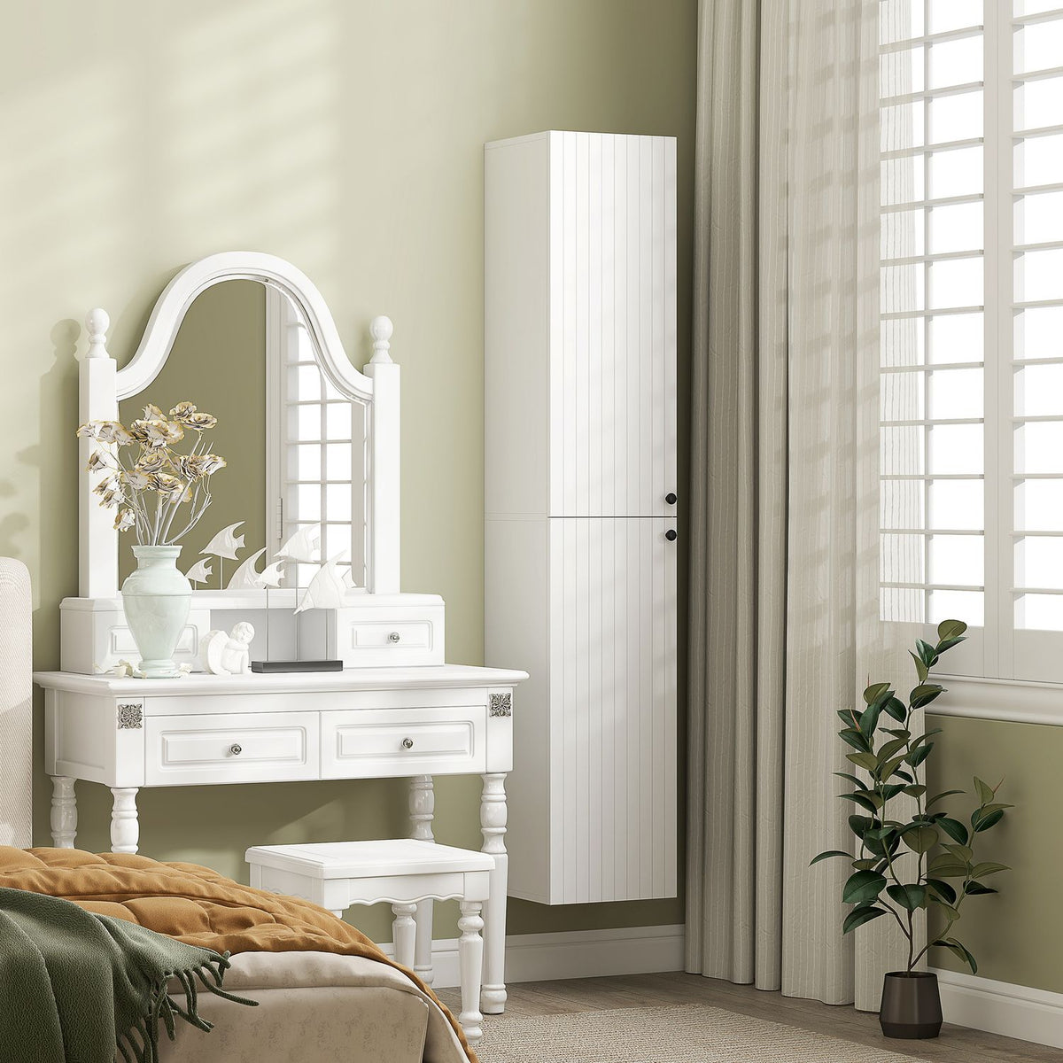 Wall-Mounted Bathroom Cabinet, White MDF, 161 cm