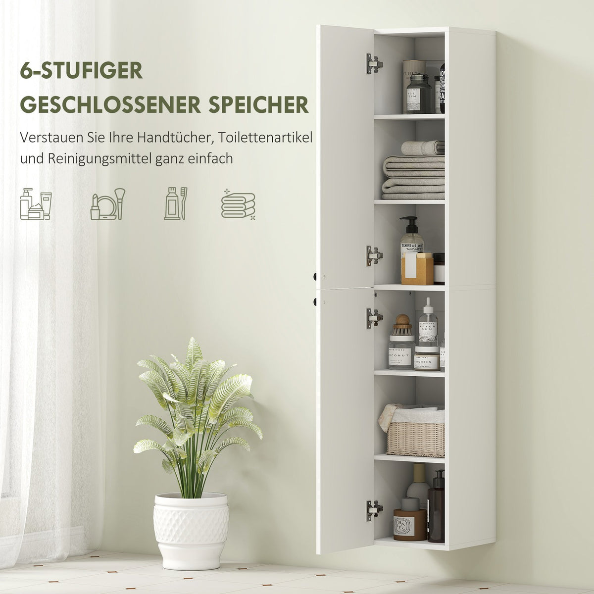 Wall-Mounted Bathroom Cabinet, White MDF, 161 cm