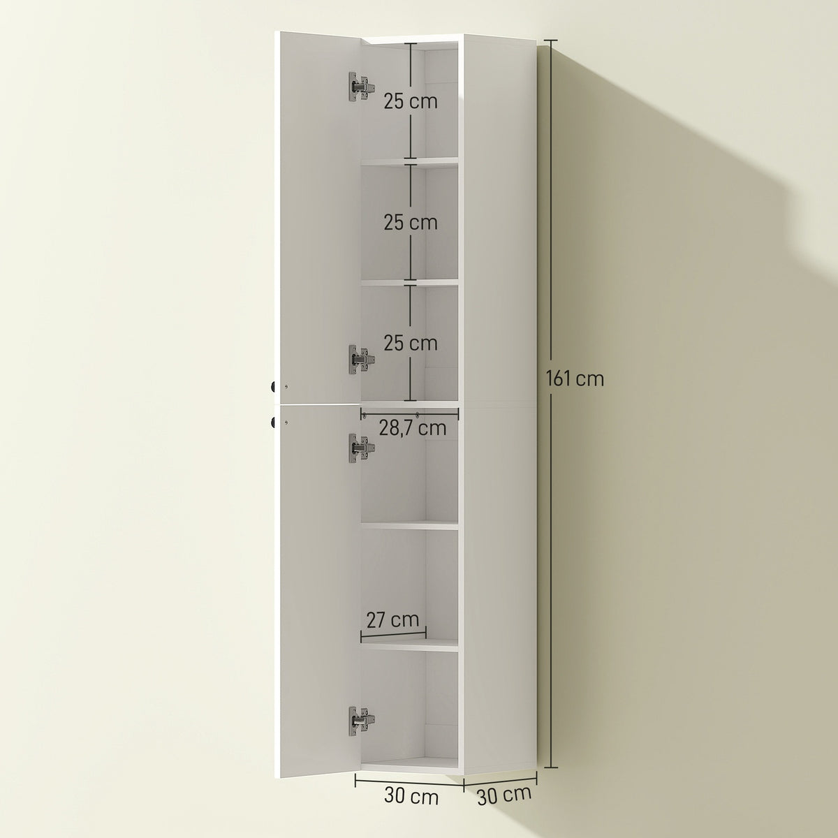 Wall-Mounted Bathroom Cabinet, White MDF, 161 cm