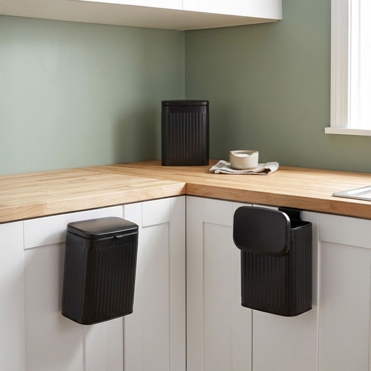 Wall-Mounted Black Waste Bin, 8L Capacity