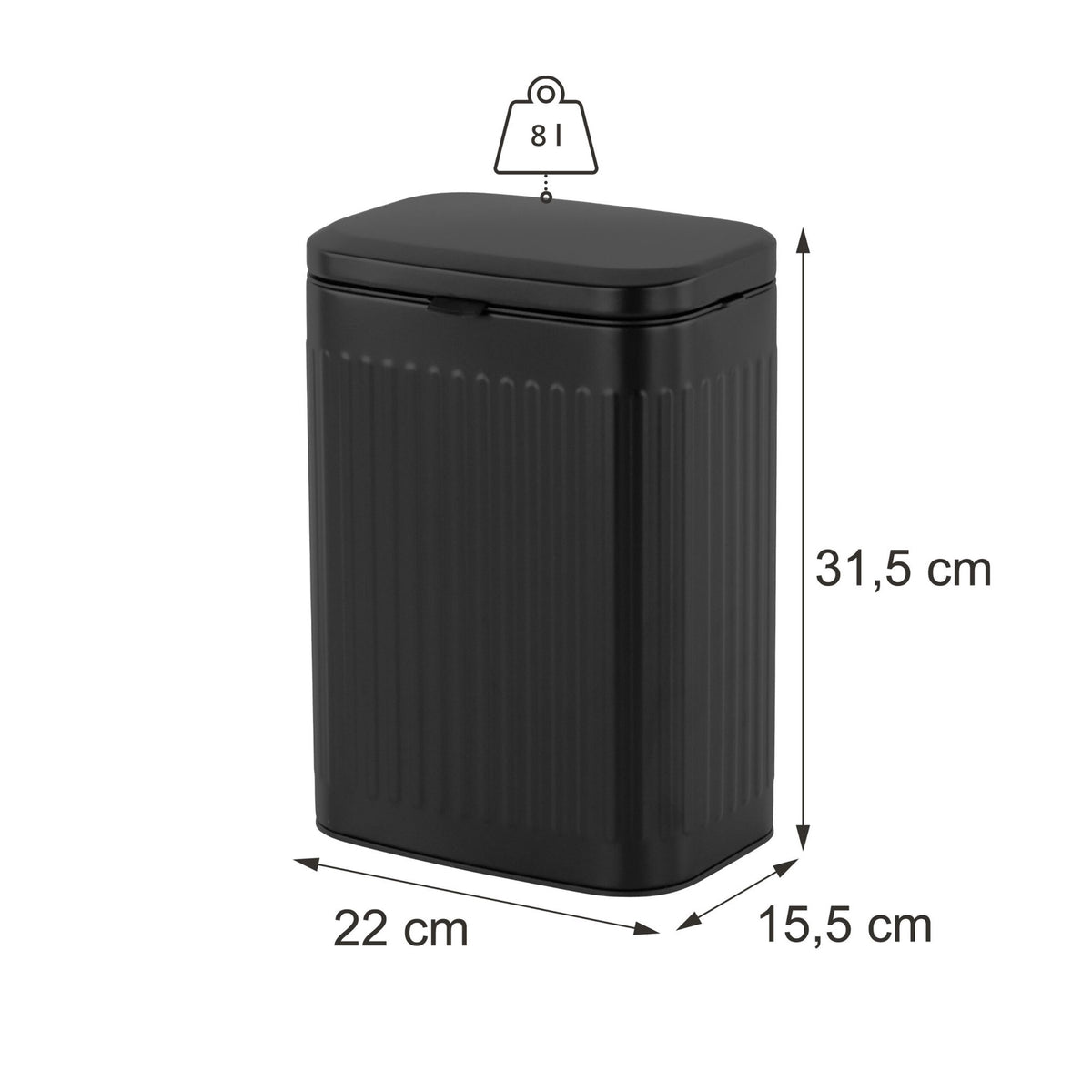 Wall-Mounted Black Waste Bin, 8L Capacity