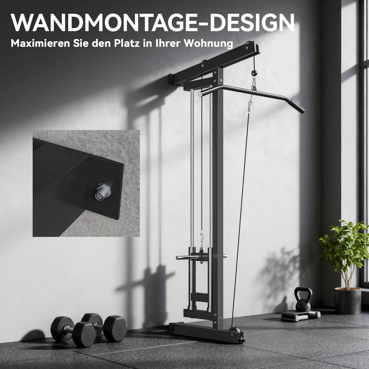 Wall-Mounted Cable Machine, Steel, Black, Home Gym Equipment