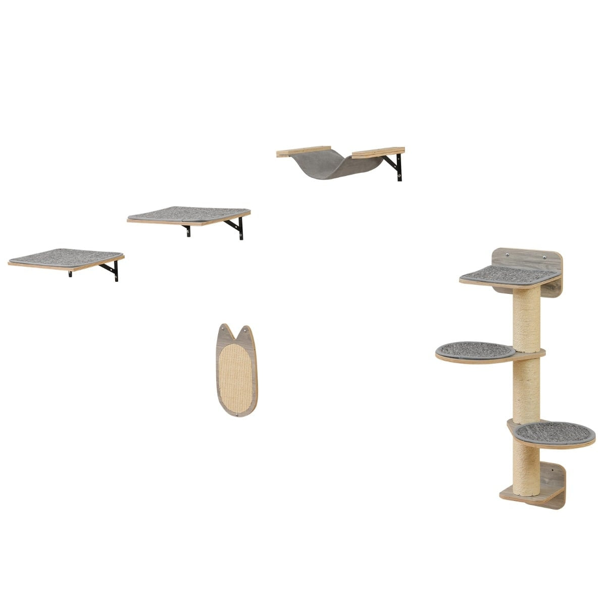Wall-Mounted Cat Climbing Set with Scratching Post & Hammock