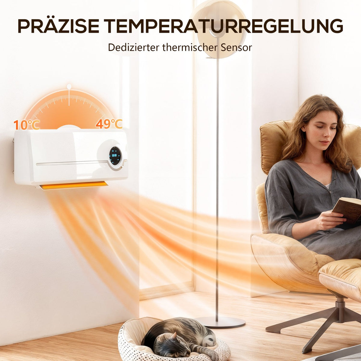 Wall-Mounted Ceramic Heater, 2000W, Remote, LED Display