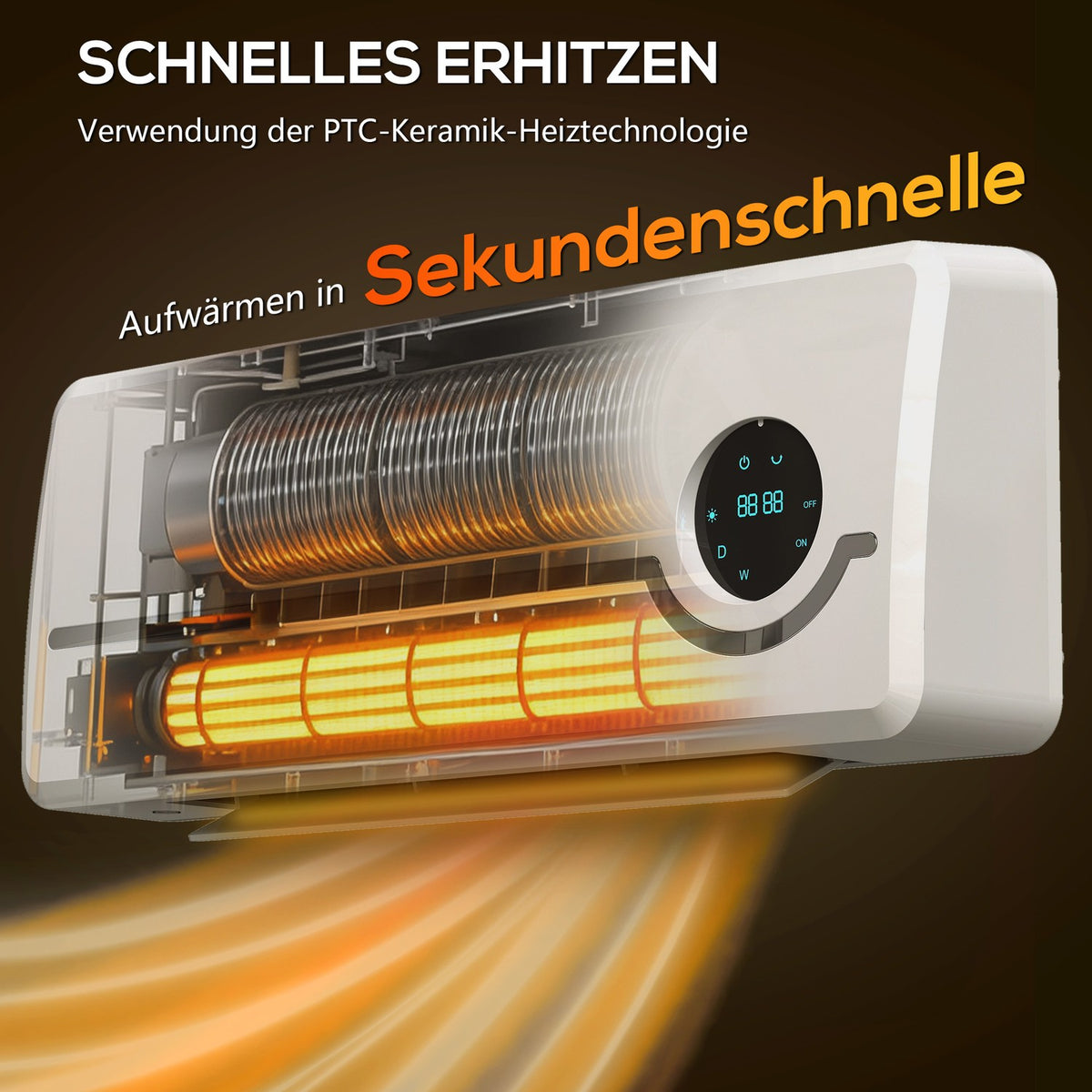 Wall-Mounted Ceramic Heater, 2000W, Remote, LED Display