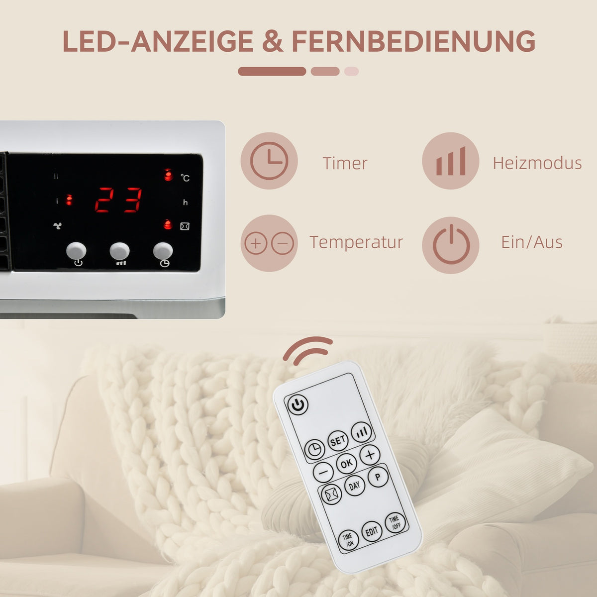 Wall-Mounted Ceramic Heater with Remote, Timer, IPX2