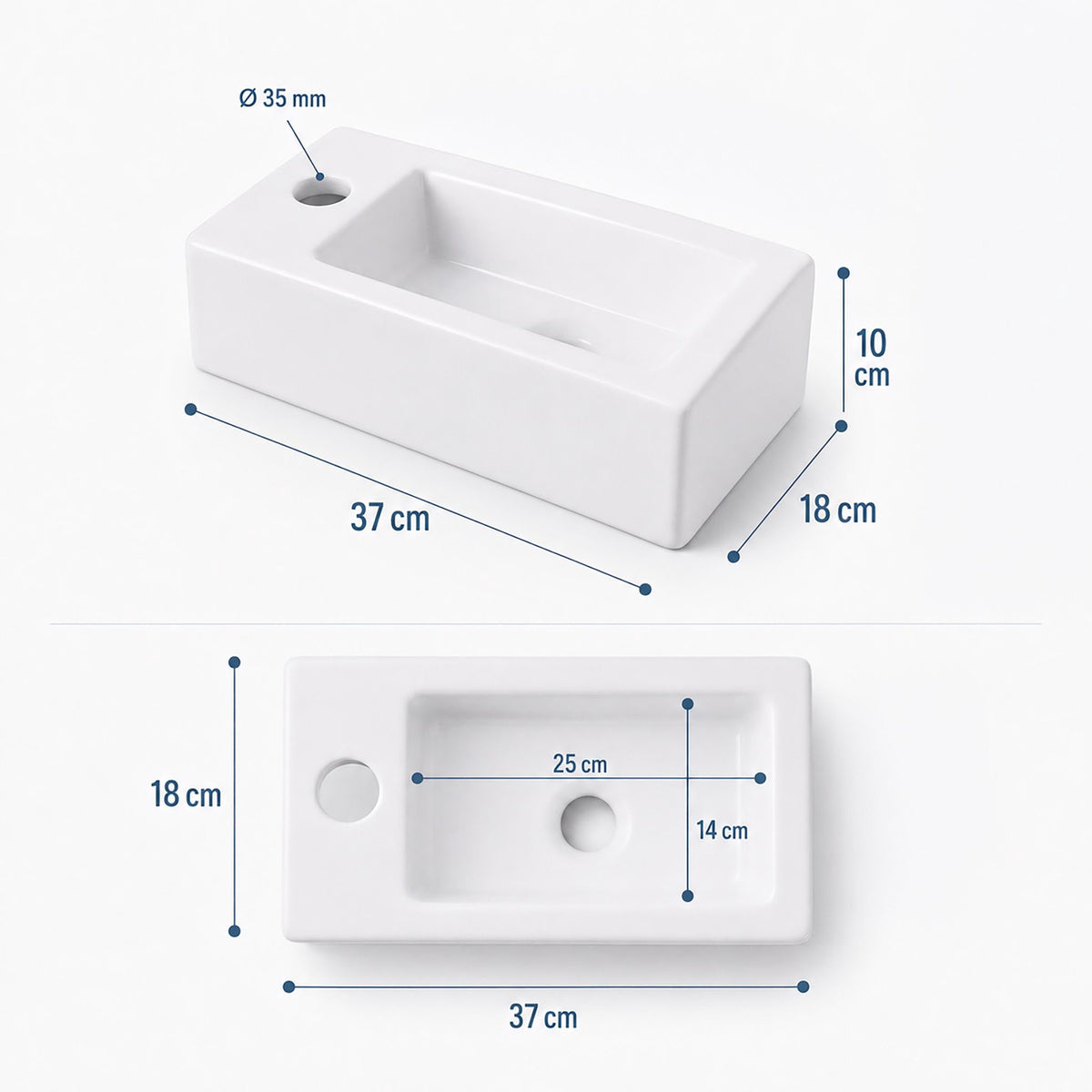 Wall-Mounted Ceramic Washbasin, 37 x 18 cm, White