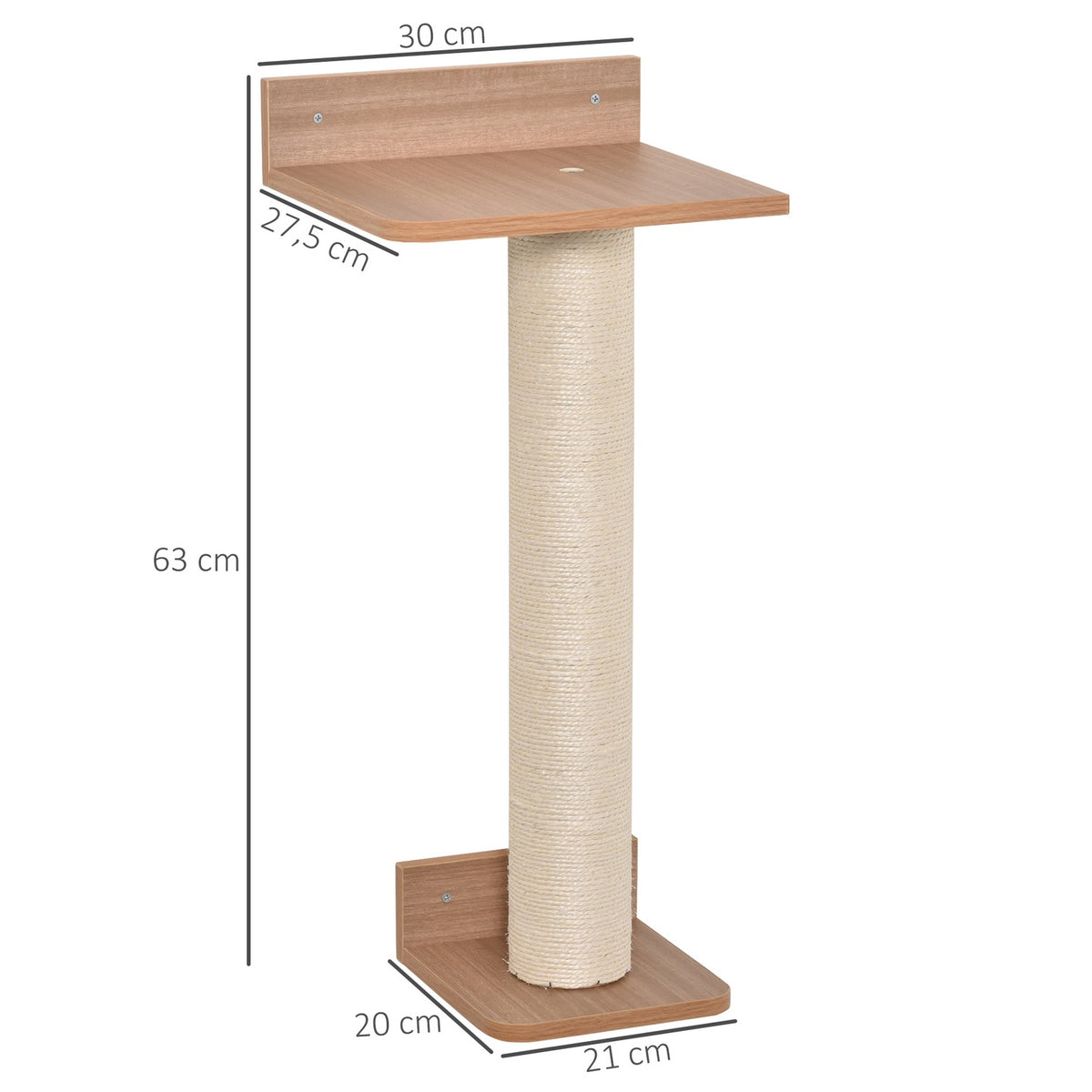 Wall-Mounted Climbing Tree For Cats Scratching Post With Cat Boards, Sisal Covering, Natural, 30X27.5X63Cm