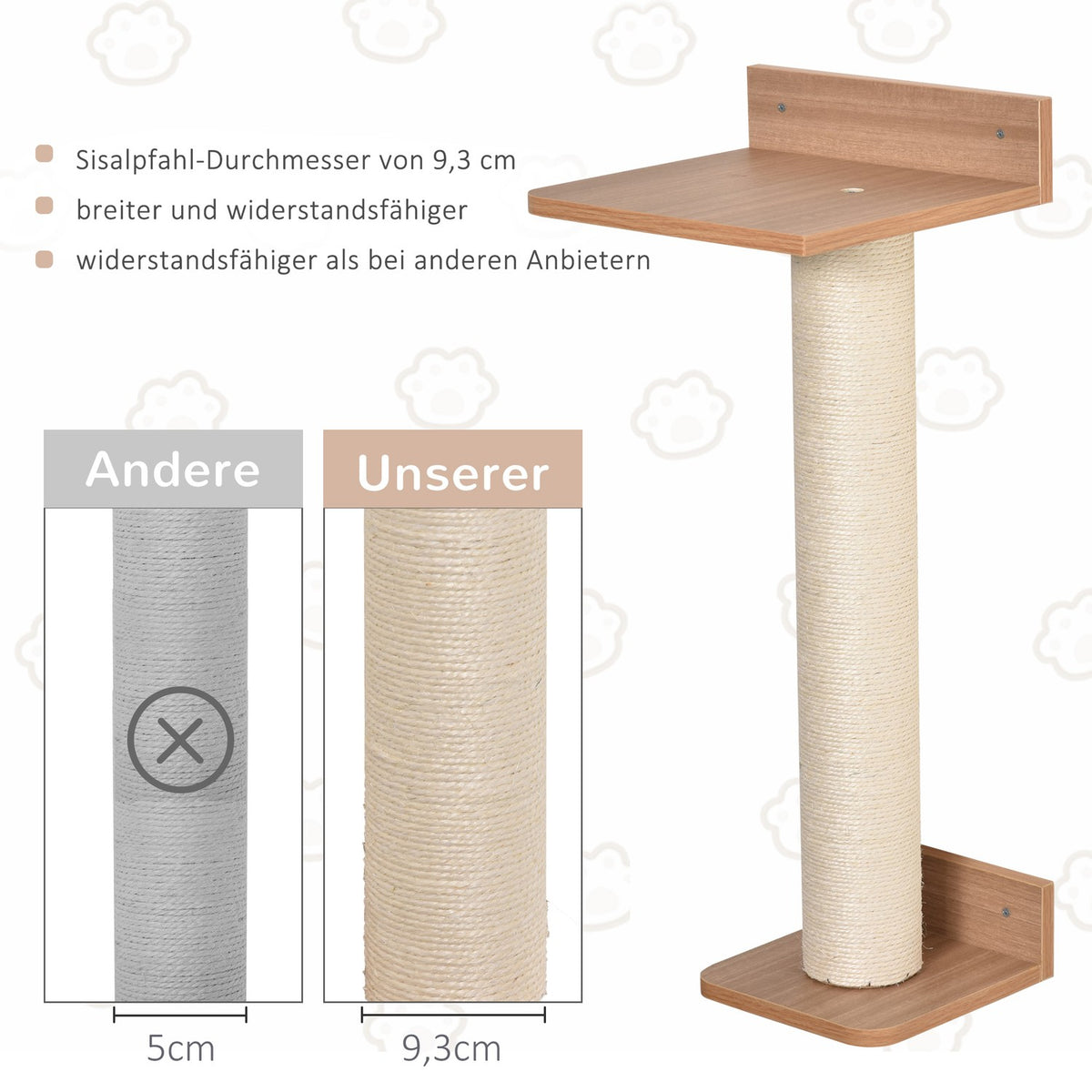 Wall-Mounted Climbing Tree For Cats Scratching Post With Cat Boards, Sisal Covering, Natural, 30X27.5X63Cm