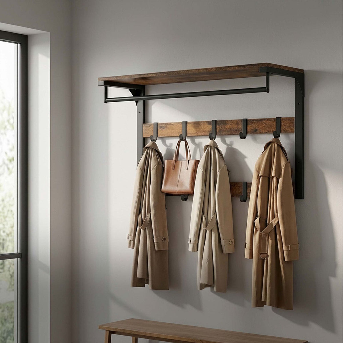 Wall-Mounted Coat Rack with Shelf, White, 80 cm