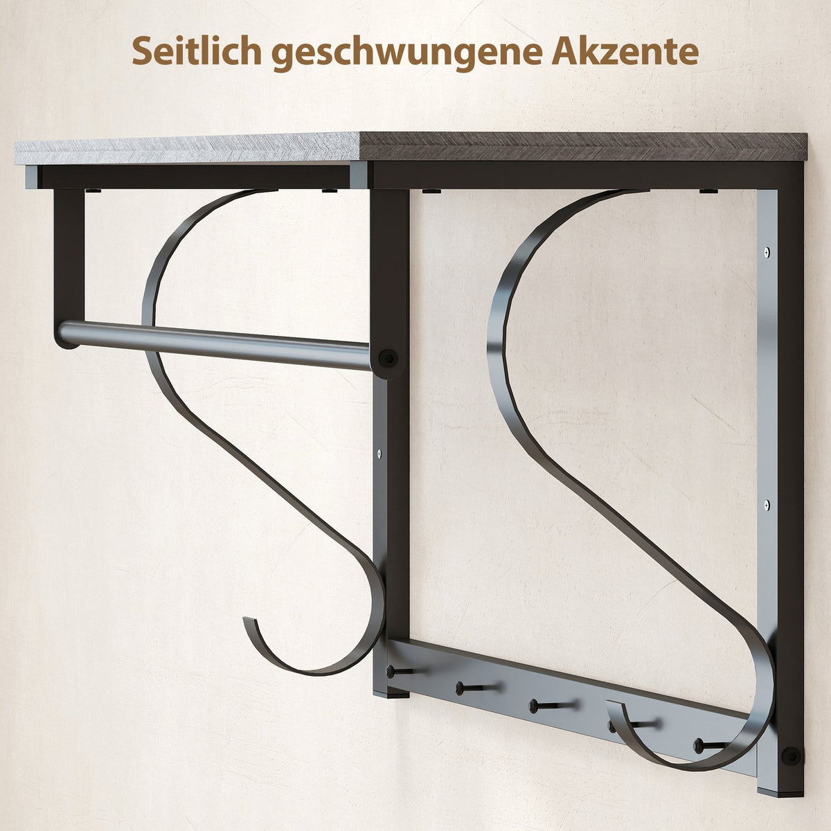 Wall-Mounted Coat Rack with Shelf and 5 Hooks, Gray