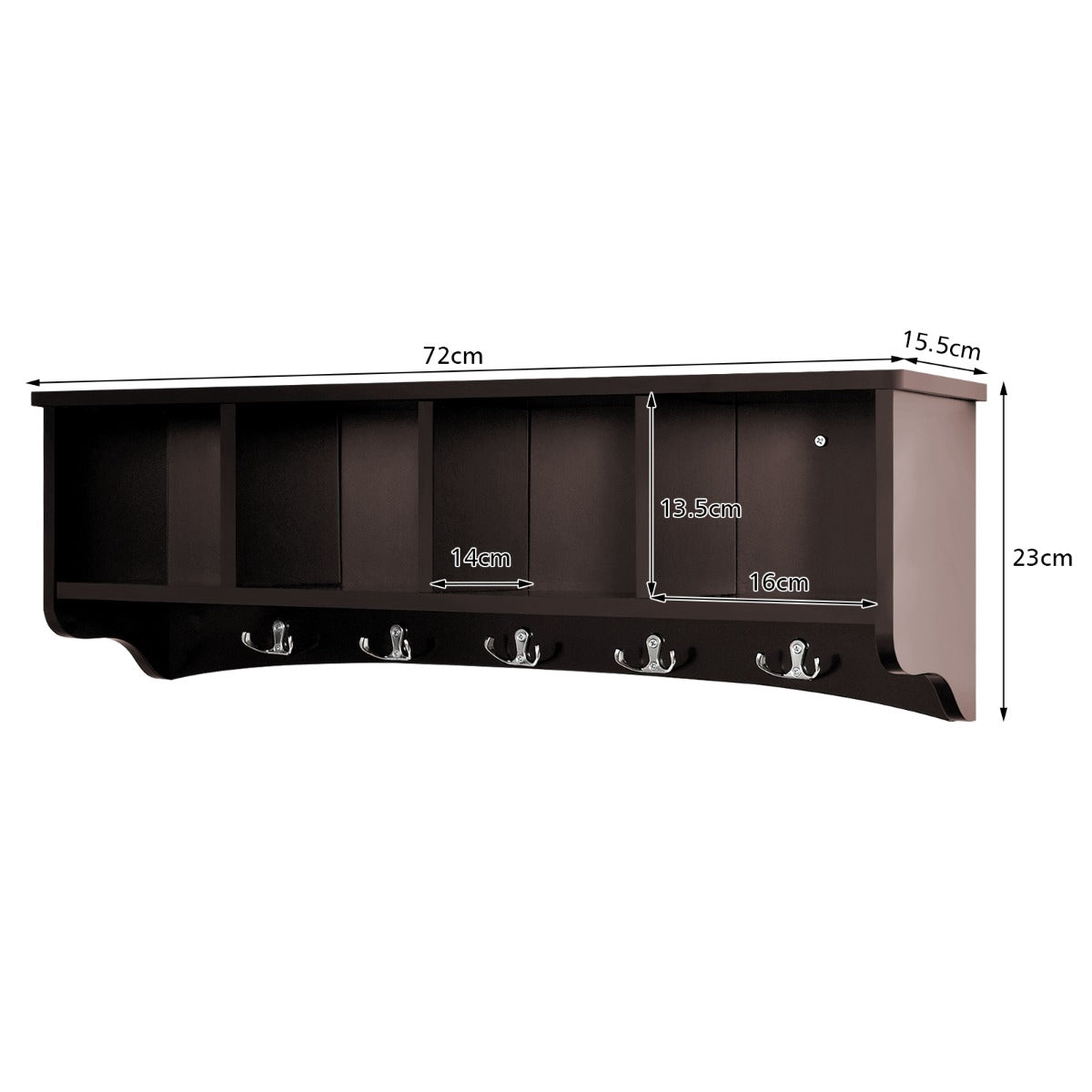 Wall-Mounted Entryway Coat Rack Cabinet, 4 Cubes, 5 Hooks