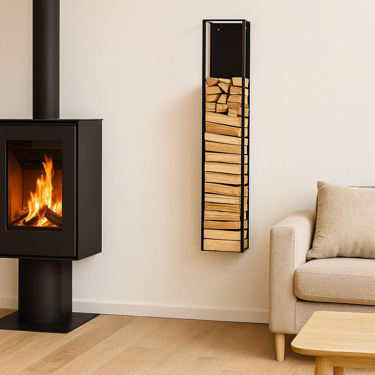 Wall-Mounted Firewood Rack – Indoor Log Storage