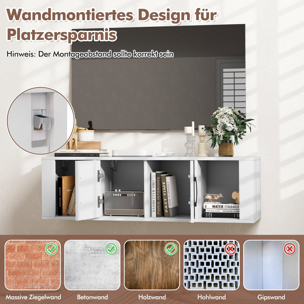 Wall-Mounted Floating Desk with Storage, White, 2 Doors