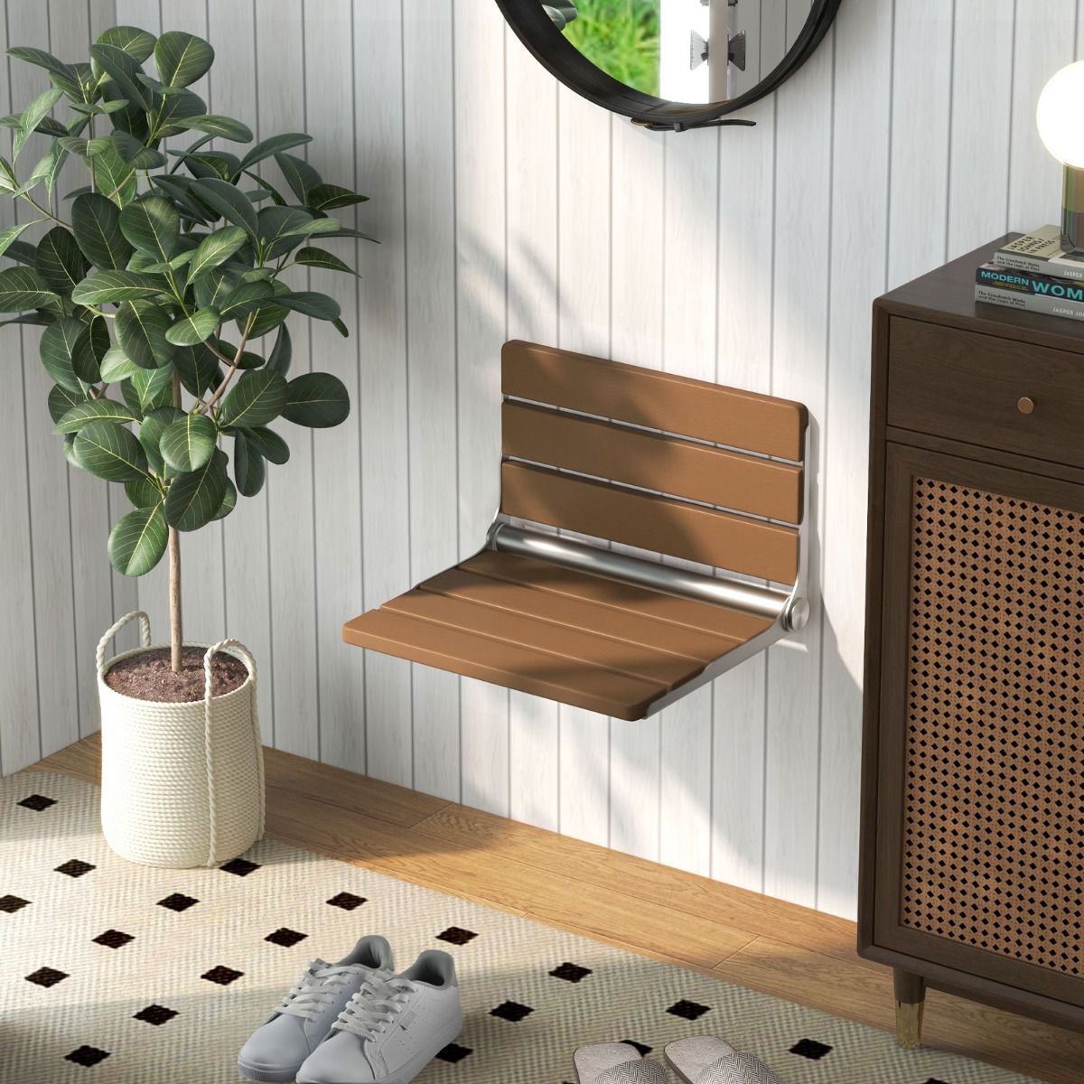 Wall-Mounted Foldable Shower Bench, 330 lb Capacity