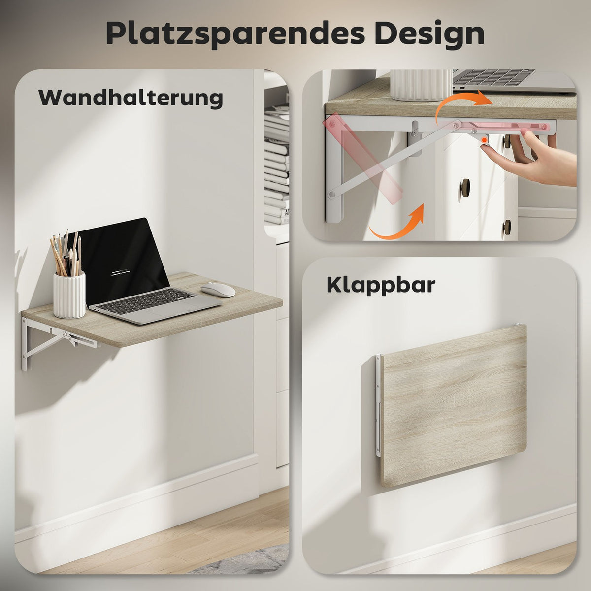 Wall-Mounted Folding Desk, 60x40 cm, Oak Finish