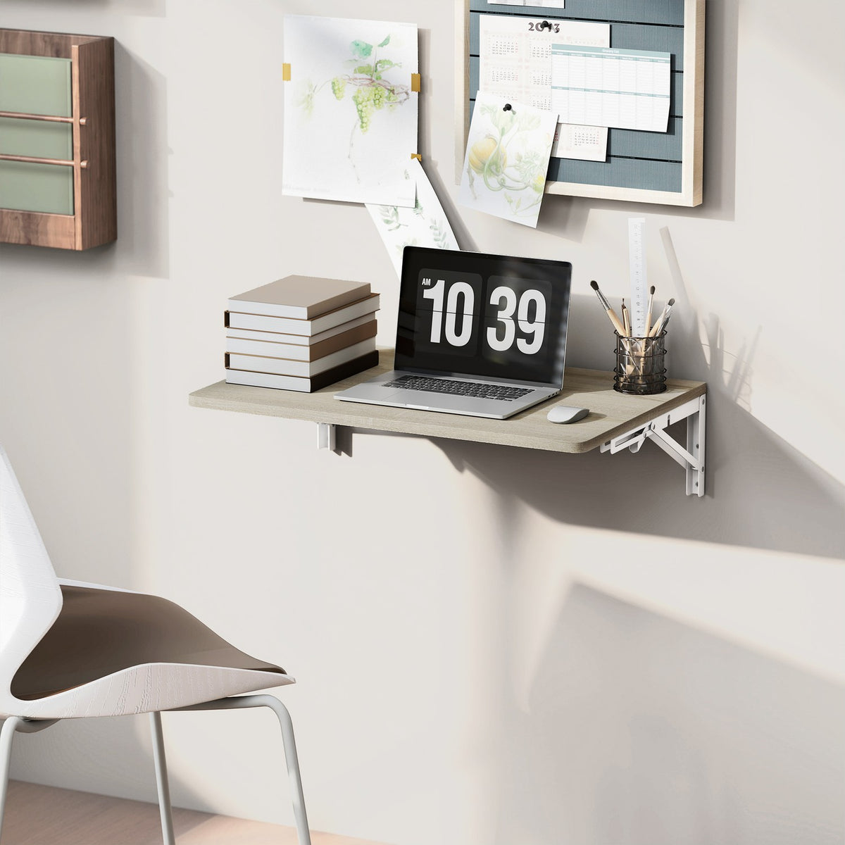 Wall-Mounted Folding Desk, 60x40 cm, Oak Finish