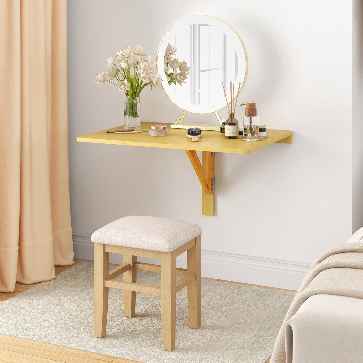Wall-Mounted Folding Desk, 80x60cm MDF Pine