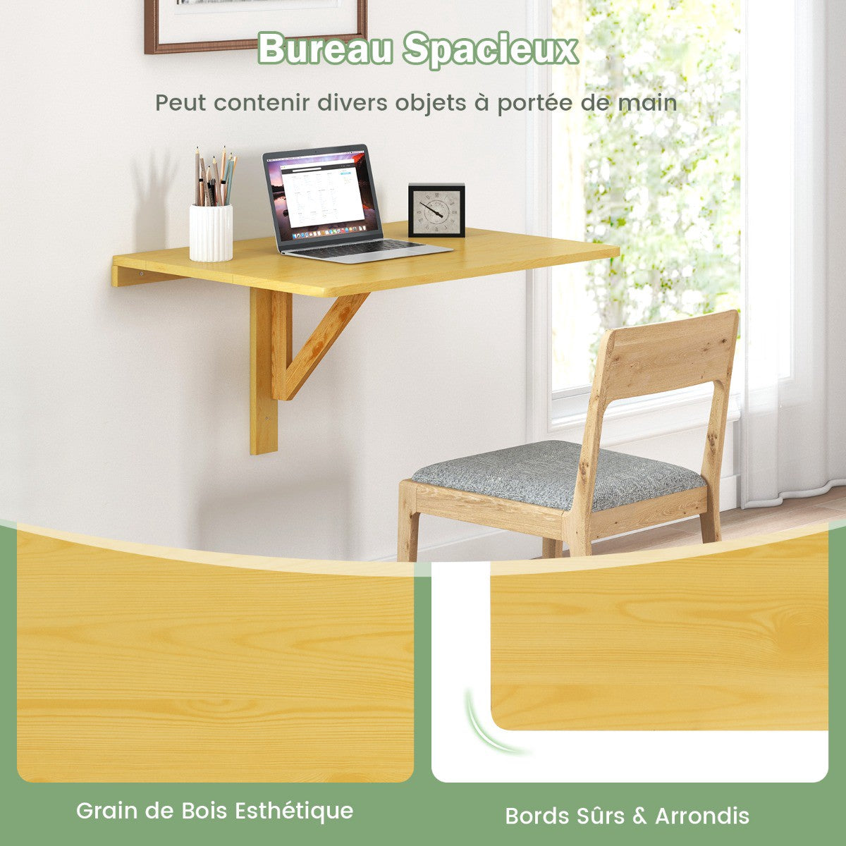 Wall-Mounted Folding Desk, 80x60cm MDF Pine