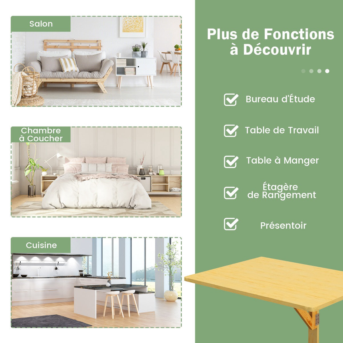 Wall-Mounted Folding Desk, 80x60cm MDF Pine