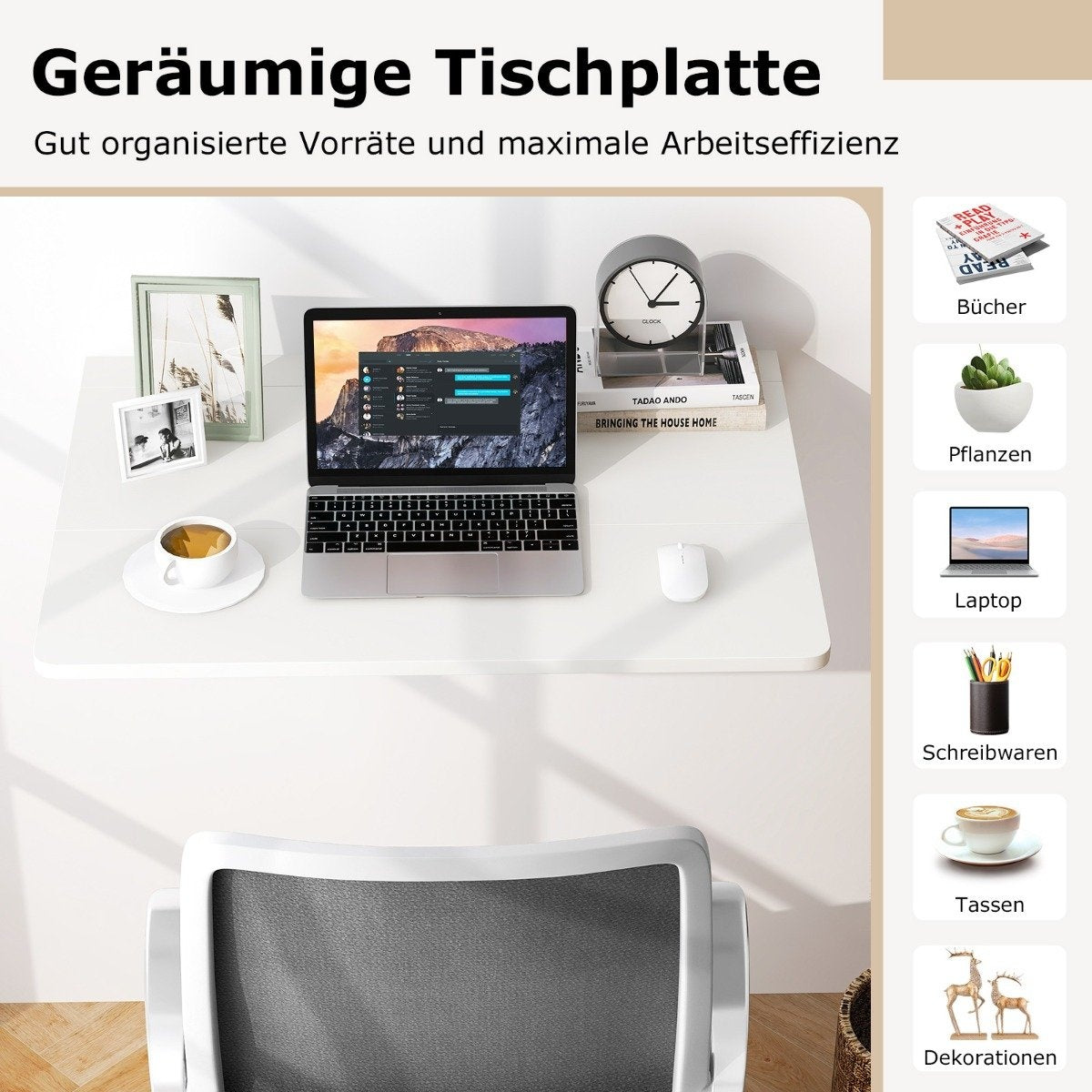 Wall-Mounted Folding Table Space Saving Kitchen Table Folding Wall Table 80 x 60 cm White