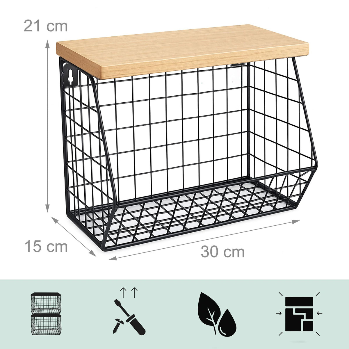 Wall-Mounted Fruit Rack with Wood-Effect Shelf
