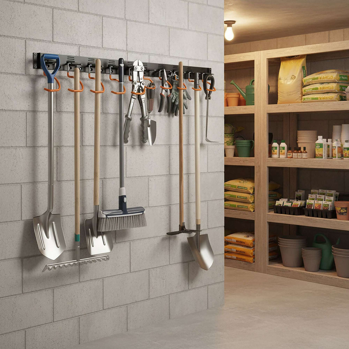 Wall-Mounted Garden Tool Holder for Garage and Workshop