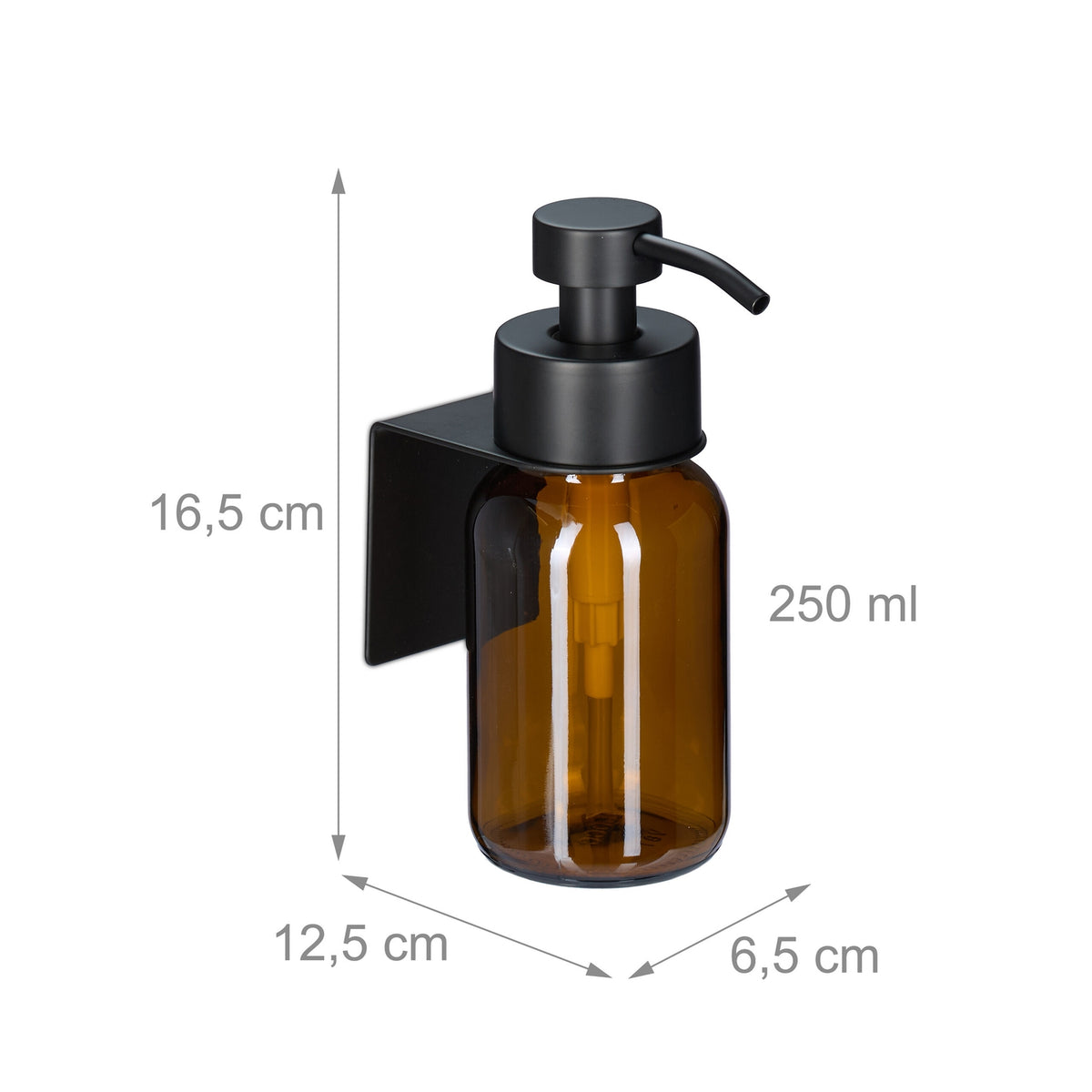 Wall-Mounted Glass Soap Dispenser, Amber, No-Drill