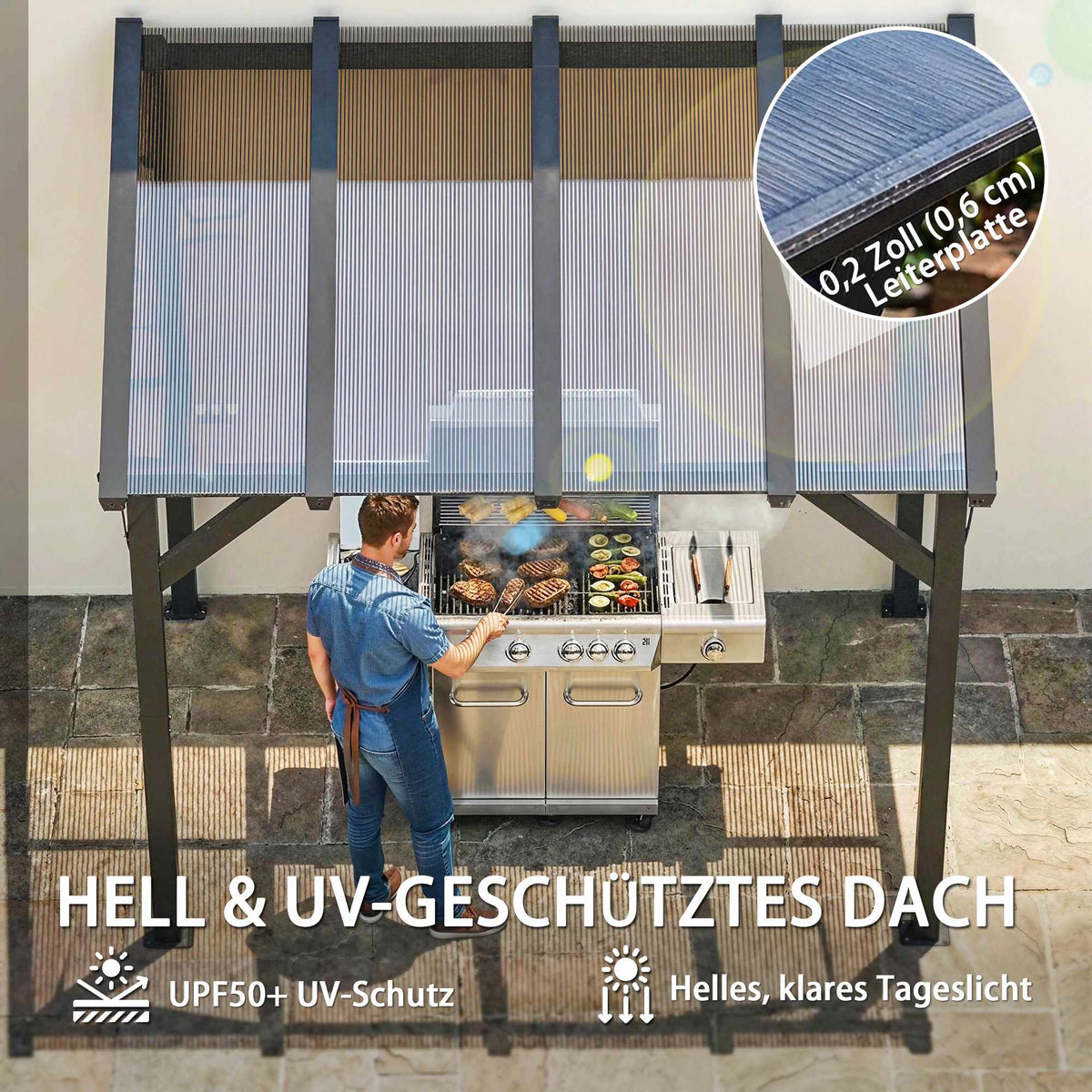 Wall-Mounted Grill Gazebo with UPF50+ PC Roof