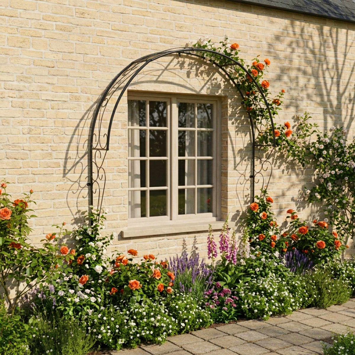 Wall-Mounted Half Rose Arch Trellis, Black Metal